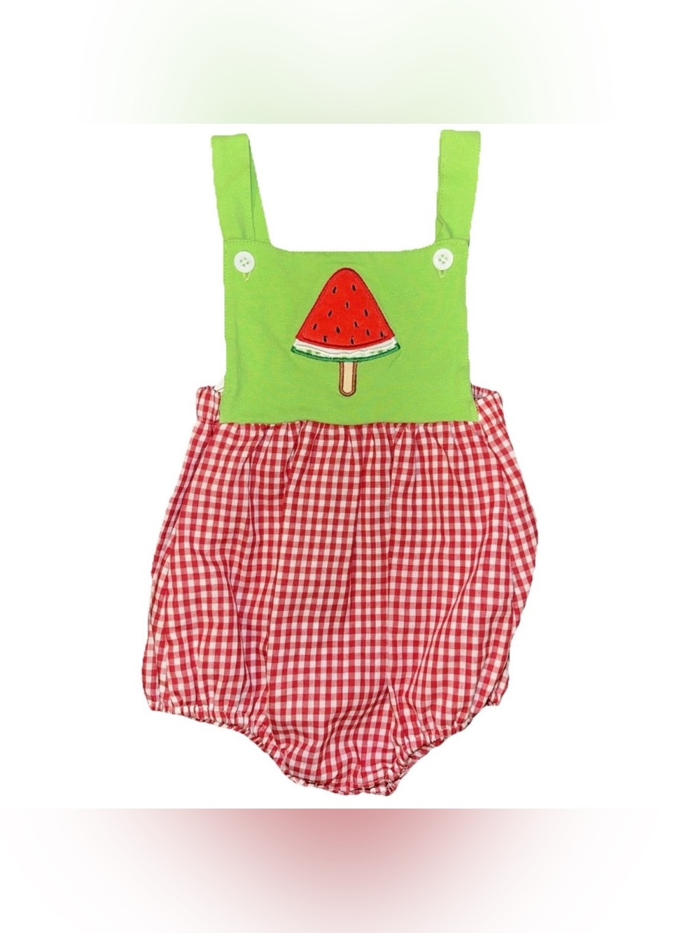 Boutique Watermelon Toddler 3T Bubble Romper Gingham Summer BBQ 100% Cotton NWT